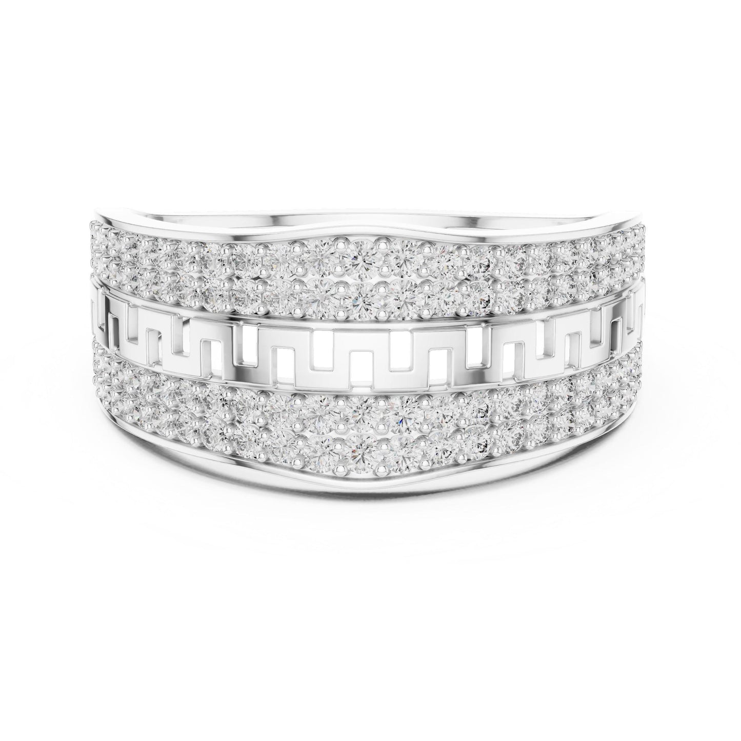 Riora wide gold and silver Greek band ring with cubic zirconia, luxury statement jewelry for women, perfect for anniversaries or Valentine's Day