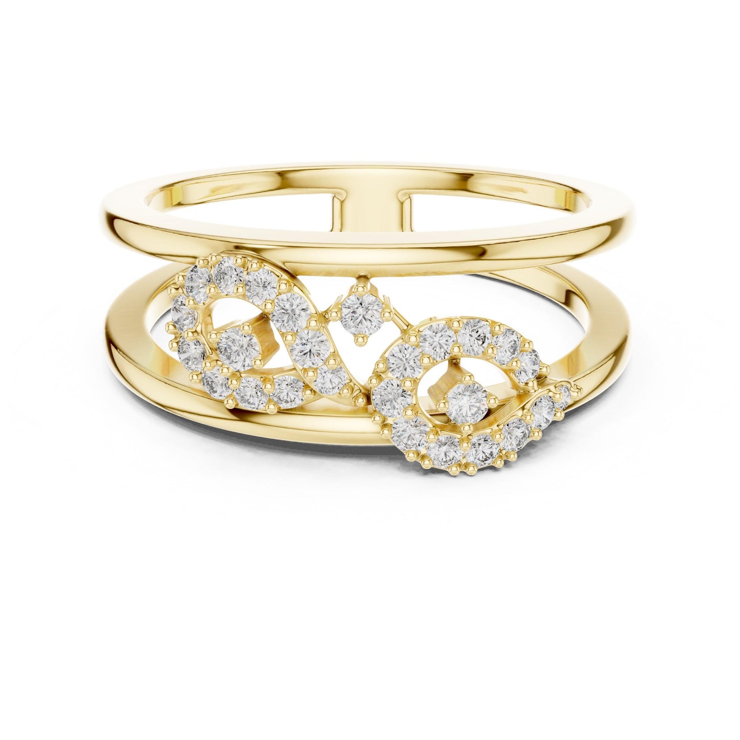 Riora Infinity Halo Moissanite diamond ring in gold and rose gold with a dainty, elegant engagement band for bridal jewelry.