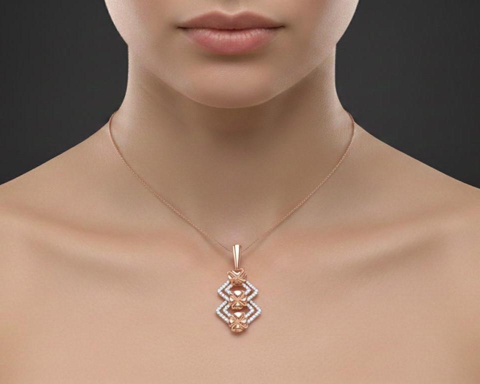 Moissanite Clover Pendant  Gold Rose Silver Floral Diamond Look Jewelry,  Elegant Everyday Necklace