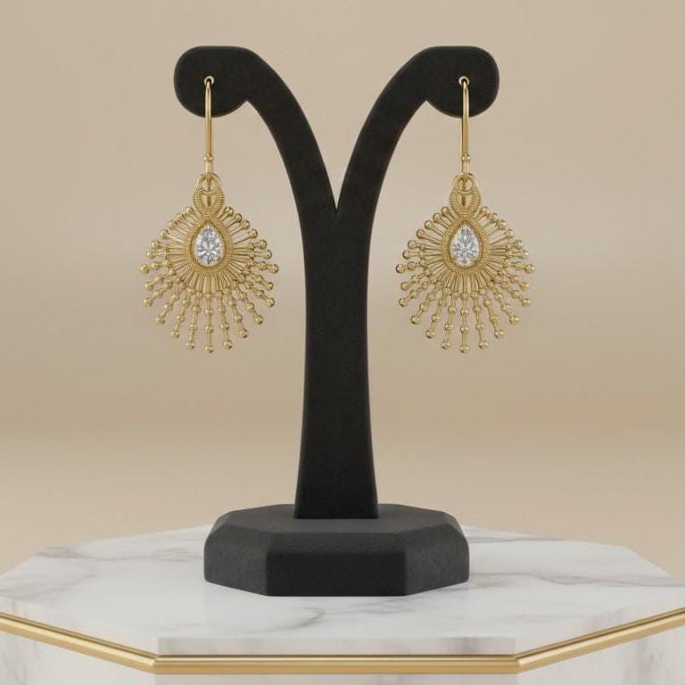 Moissanite Sunburst Drop Earrings for Women | Gold, Rose Gold & Silver | Hypoallergenic Dangle Earrings | Bridal & Valentine Gift