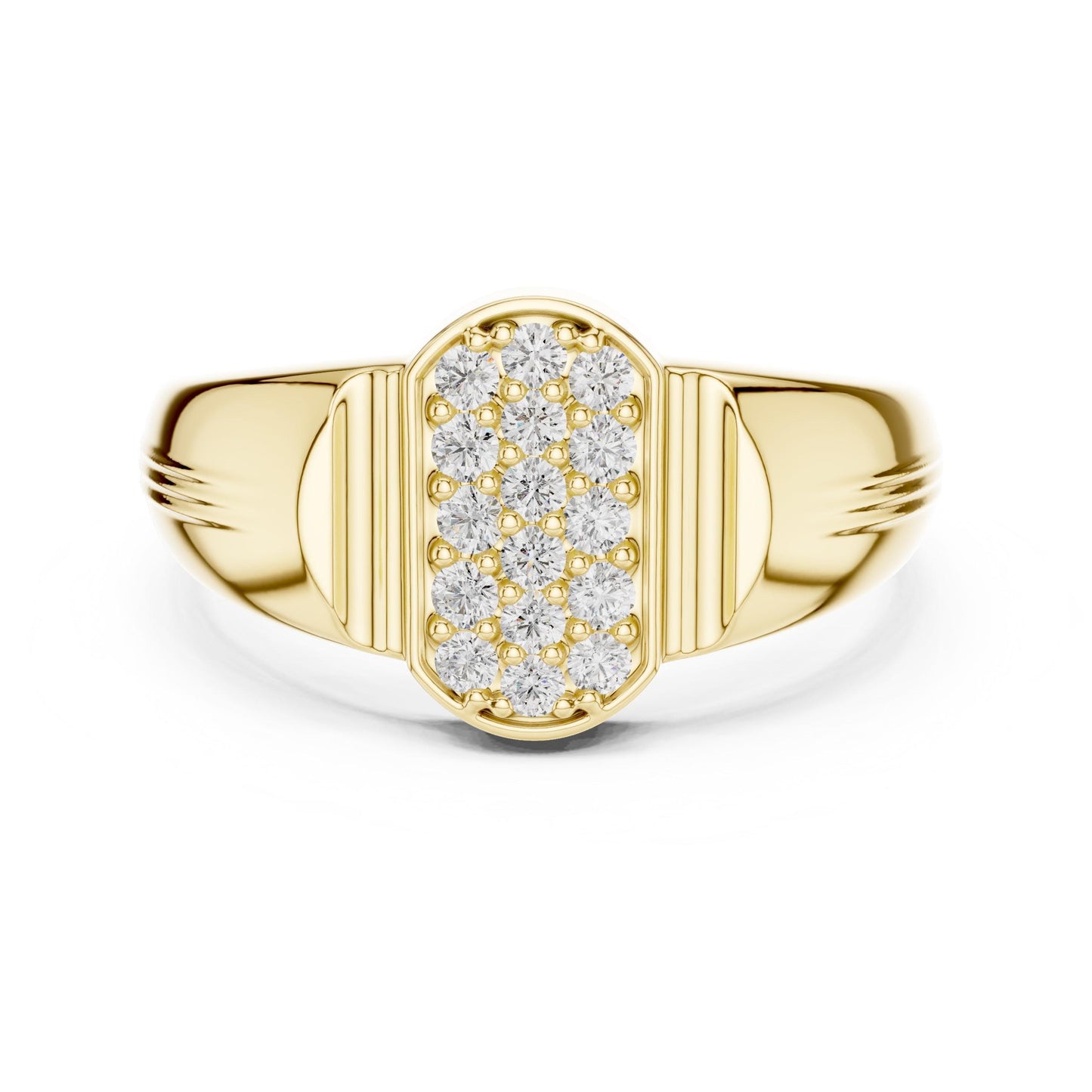 Riora luxury moissanite diamond statement ring in gold and rose gold with bold design, perfect for cocktail or wedding jewelry.