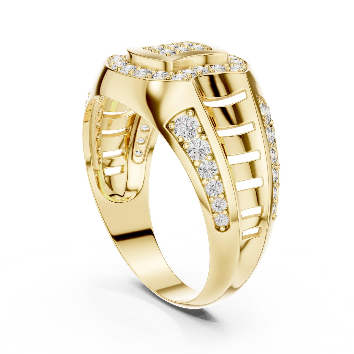 Riora luxury moissanite diamond statement ring for women, gold plated bold cocktail and bridal jewelry with intricate design.