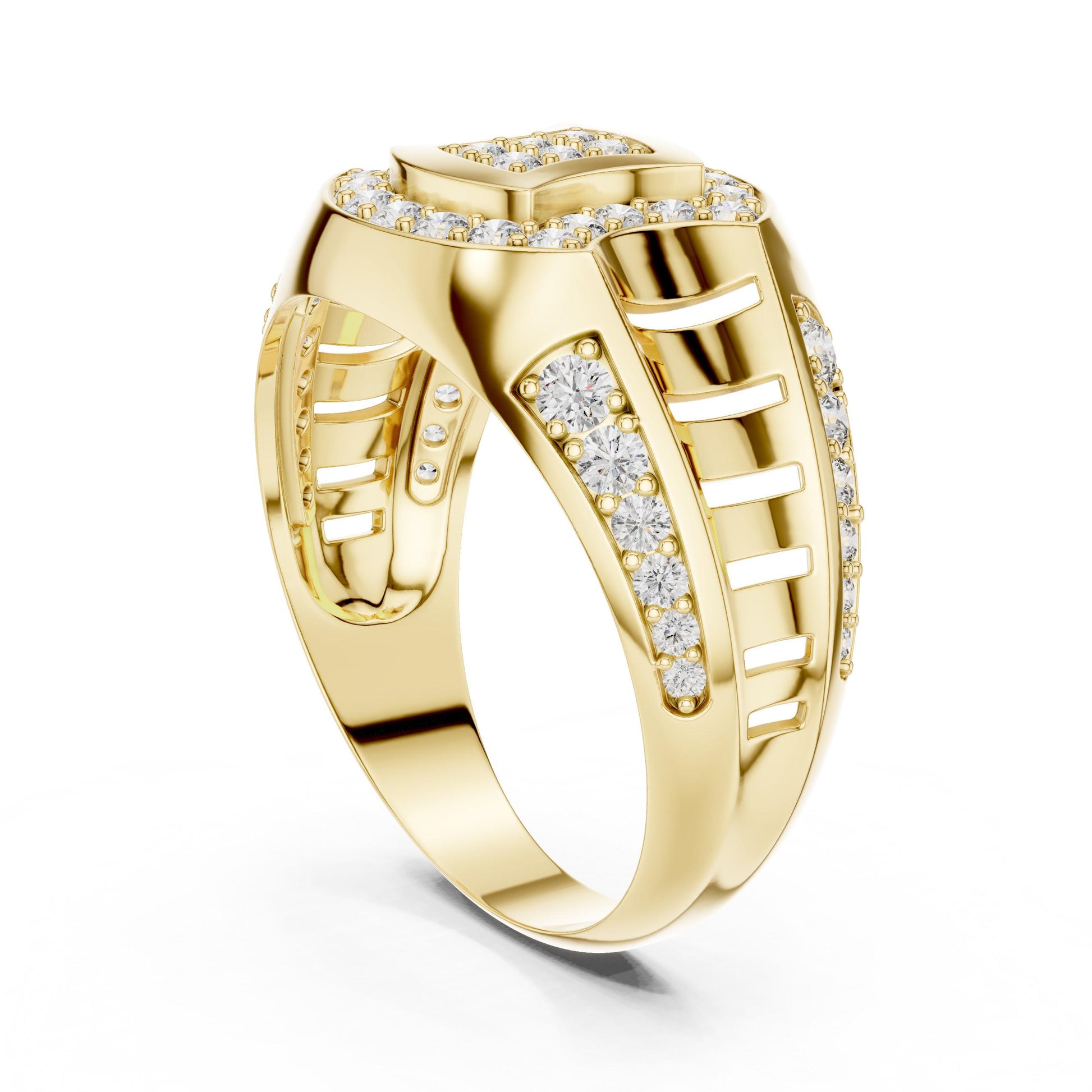 Riora luxury moissanite diamond statement ring for women, gold plated bold cocktail and bridal jewelry with intricate design.