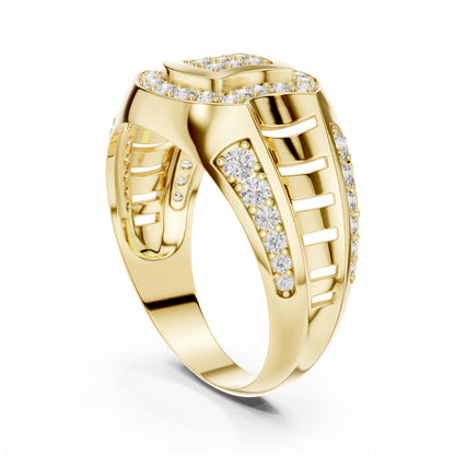 Riora luxury moissanite diamond statement ring for women, gold plated bold cocktail and bridal jewelry with intricate design.