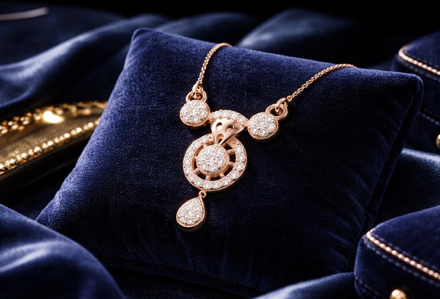 Riora moissanite halo drop necklace with diamond look pendant in gold, rose gold, and silver jewelry for weddings and special occasions