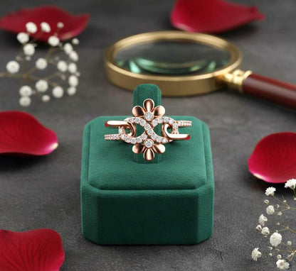 Riora luxury floral moissanite engagement ring with vintage design, nature-inspired floral accents and a unique promise band.