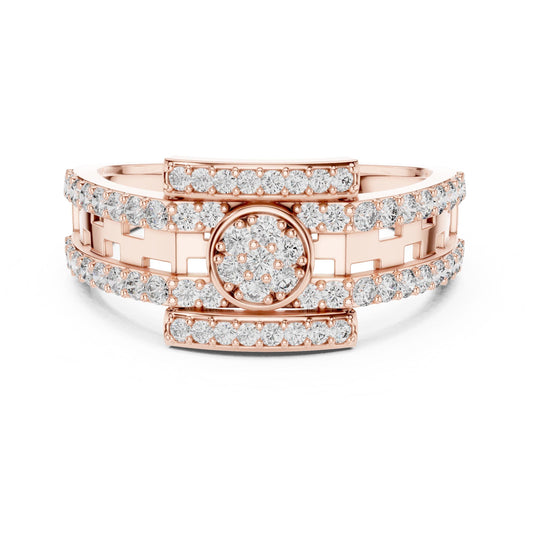 Riora luxury rose silver CZ halo band ring featuring sparkling stones, hypoallergenic design, perfect for weddings or anniversaries.