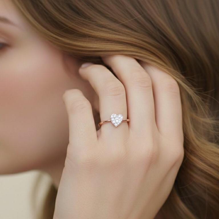 Heart Moissanite Ring – Dainty Love Ring | Hypoallergenic, Nickel-Free | Valentine Gift for Her | Riora