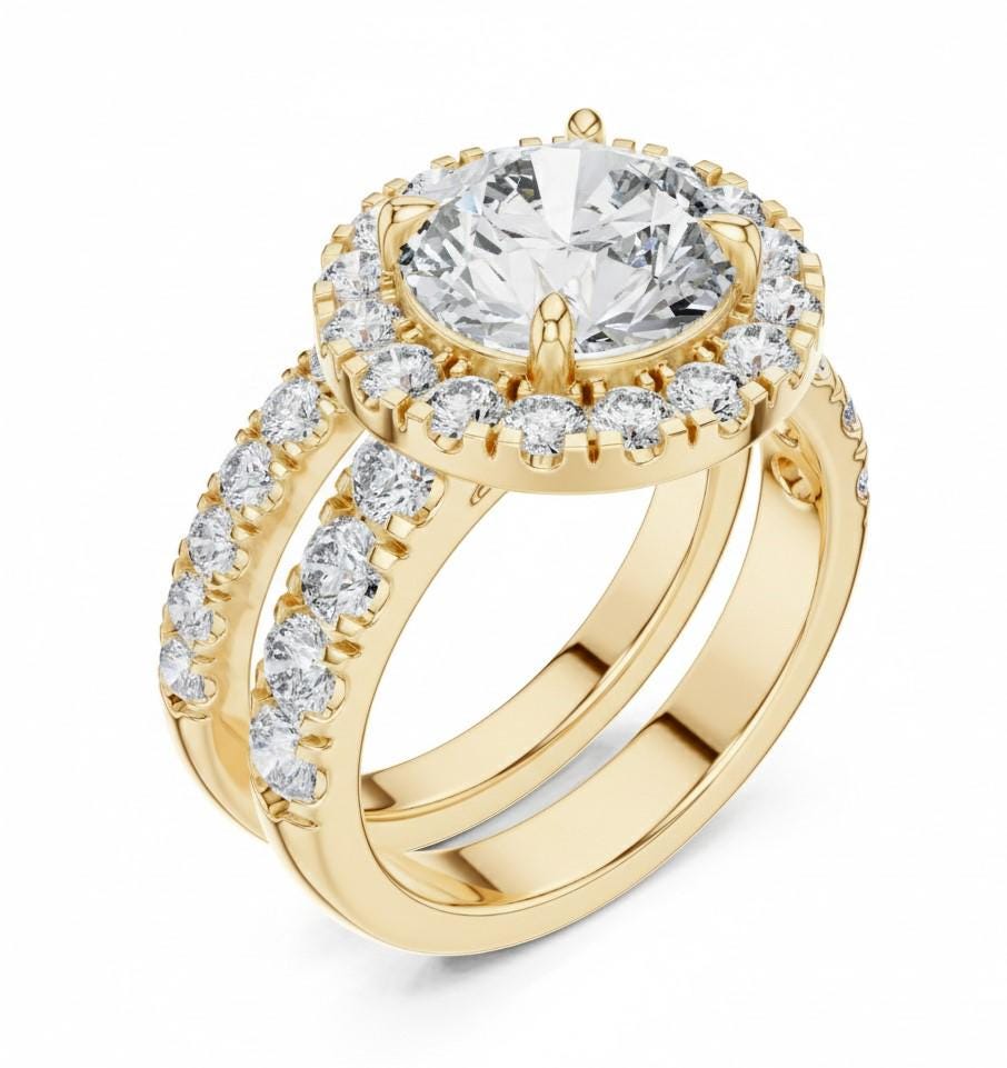 Halo CZ Engagement Ring Set | Bridal Promise Ring for Women