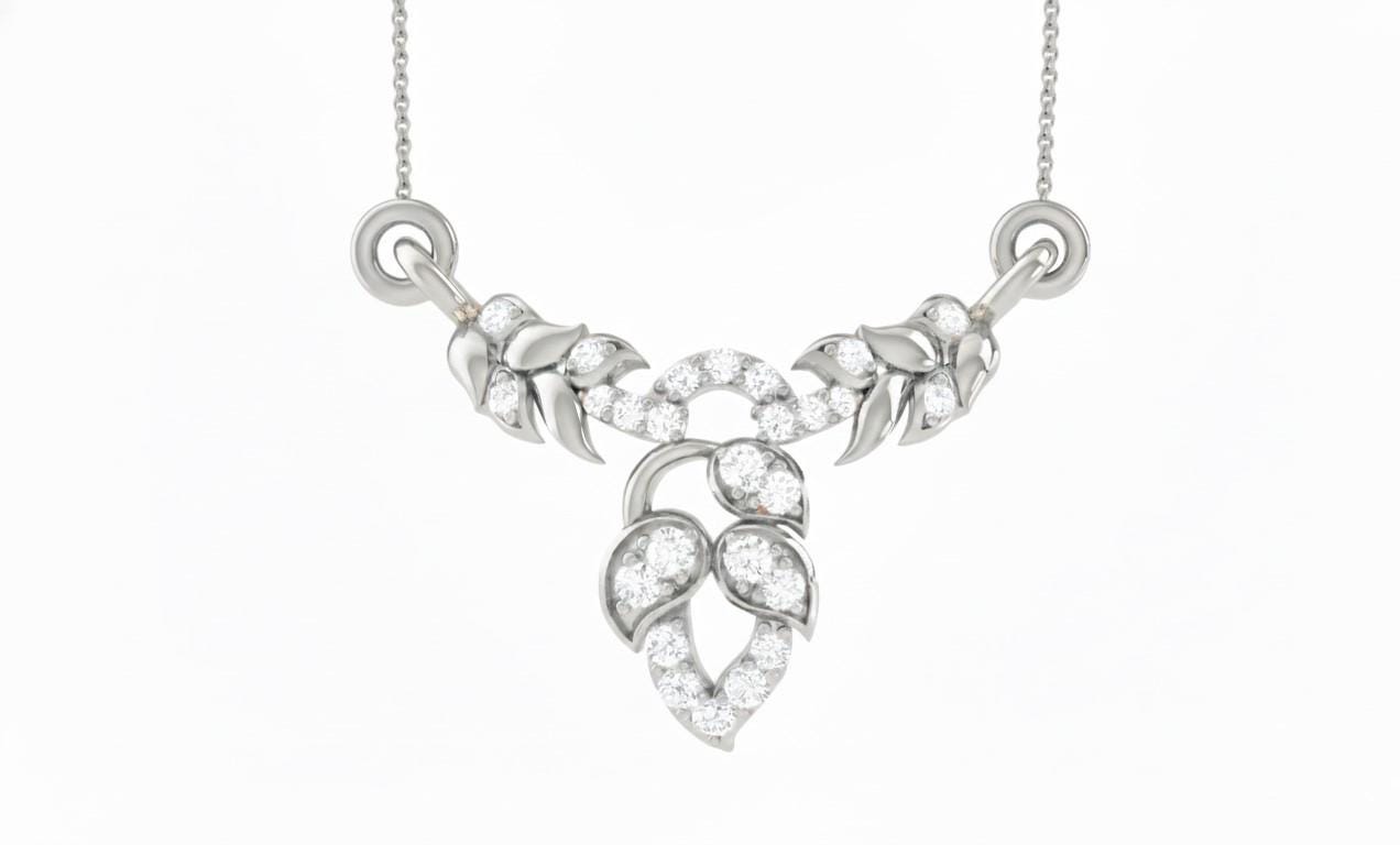 Moissanite Leaf Pendant Necklace, 22 Inch Chain, Bridal Jewelry