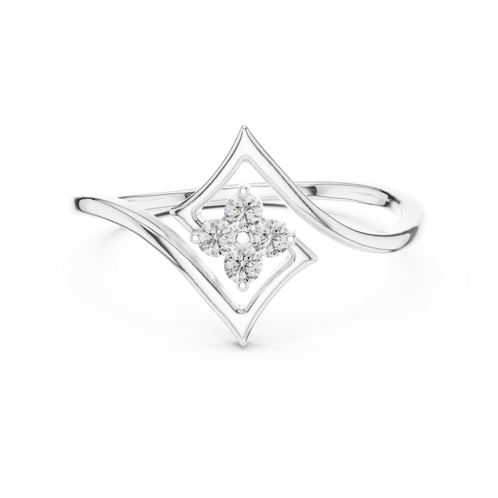 Riora Moissanite flower diamond ring in gold, rose gold, and silver with a minimalist floral design and unique statement band.