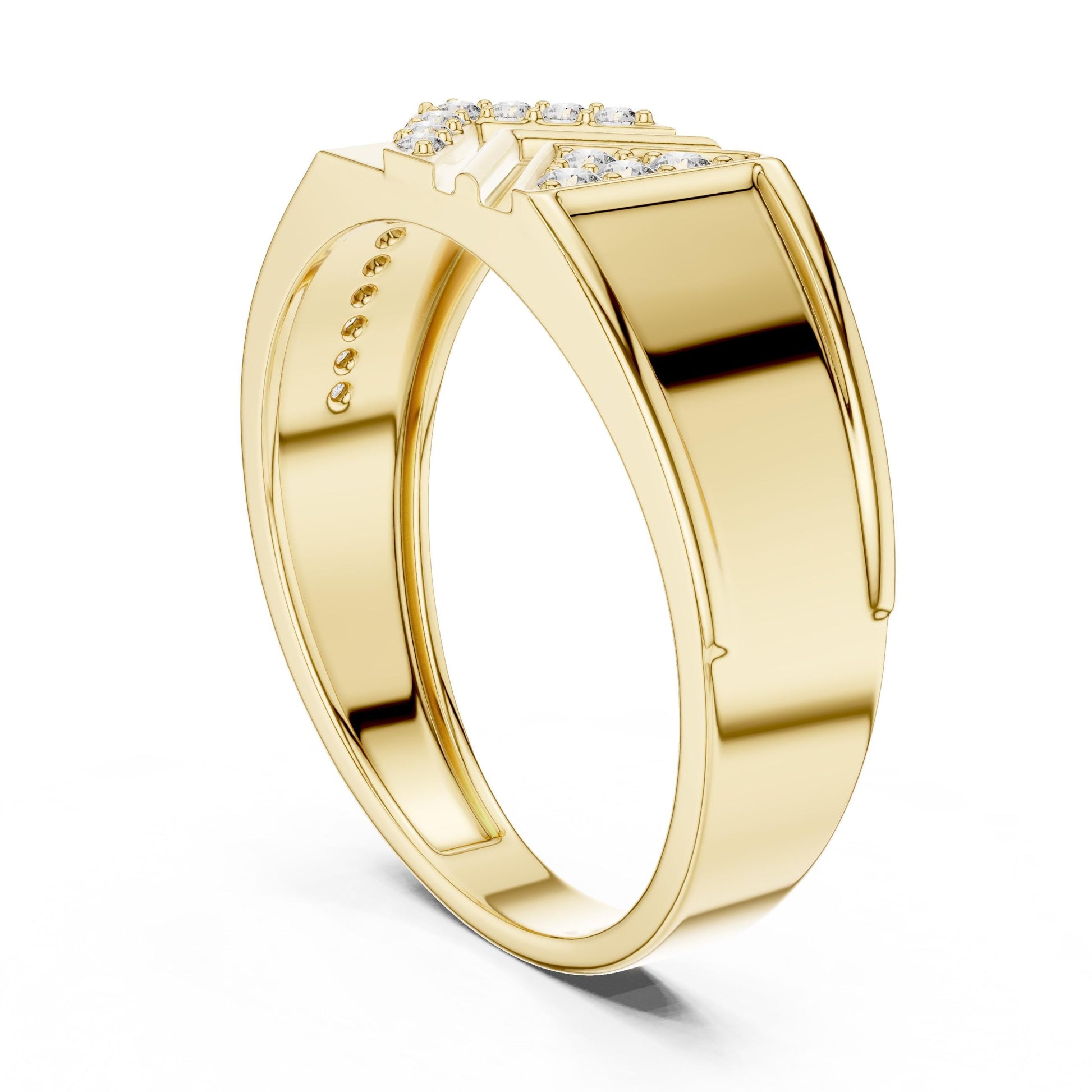 Riora luxury geometric CZ band ring in gold, silver, and rose gold with statement design, nickel-free for elegant wedding gift.