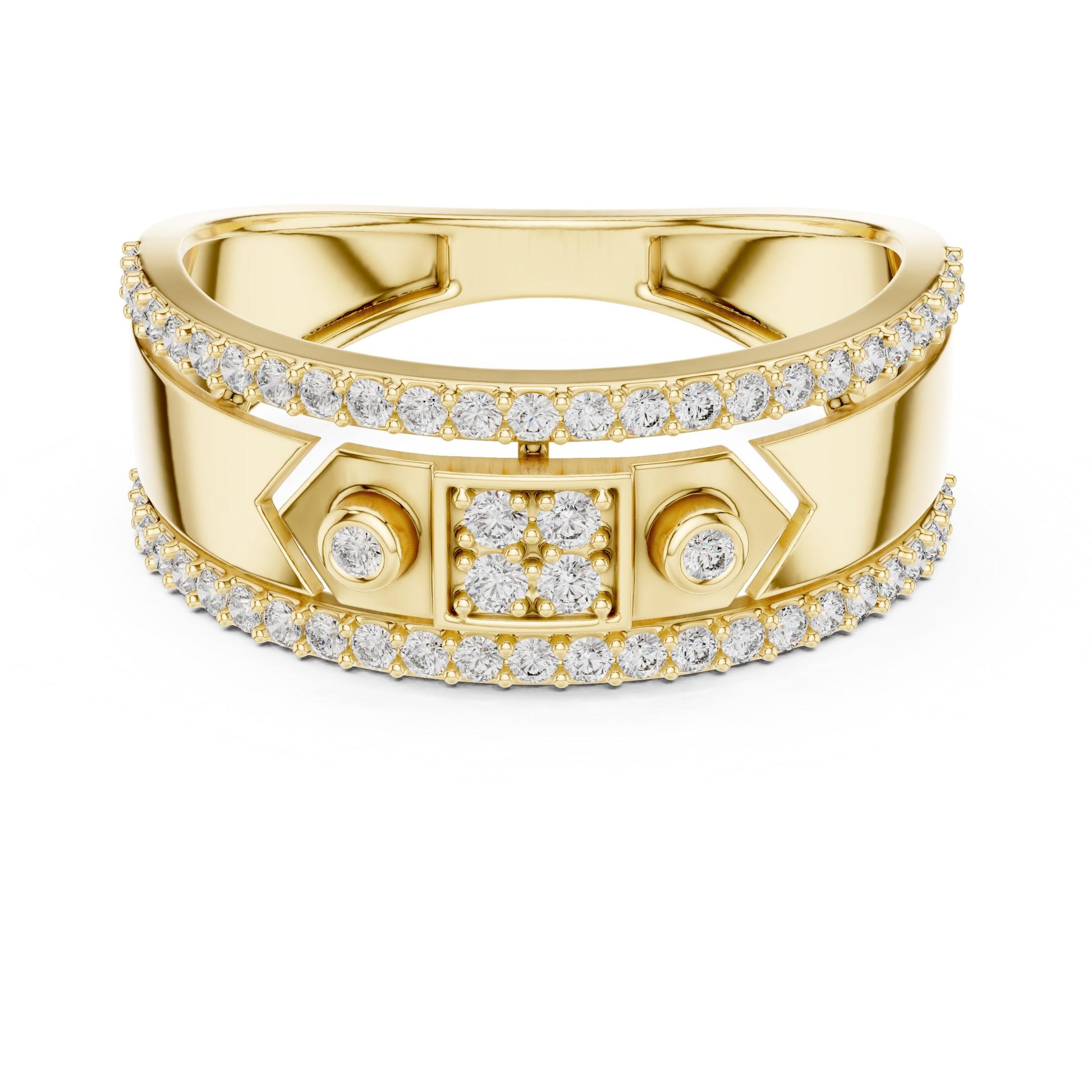 Riora luxury moissanite diamond statement ring for women, rose gold cocktail band with bridal and party jewelry style.