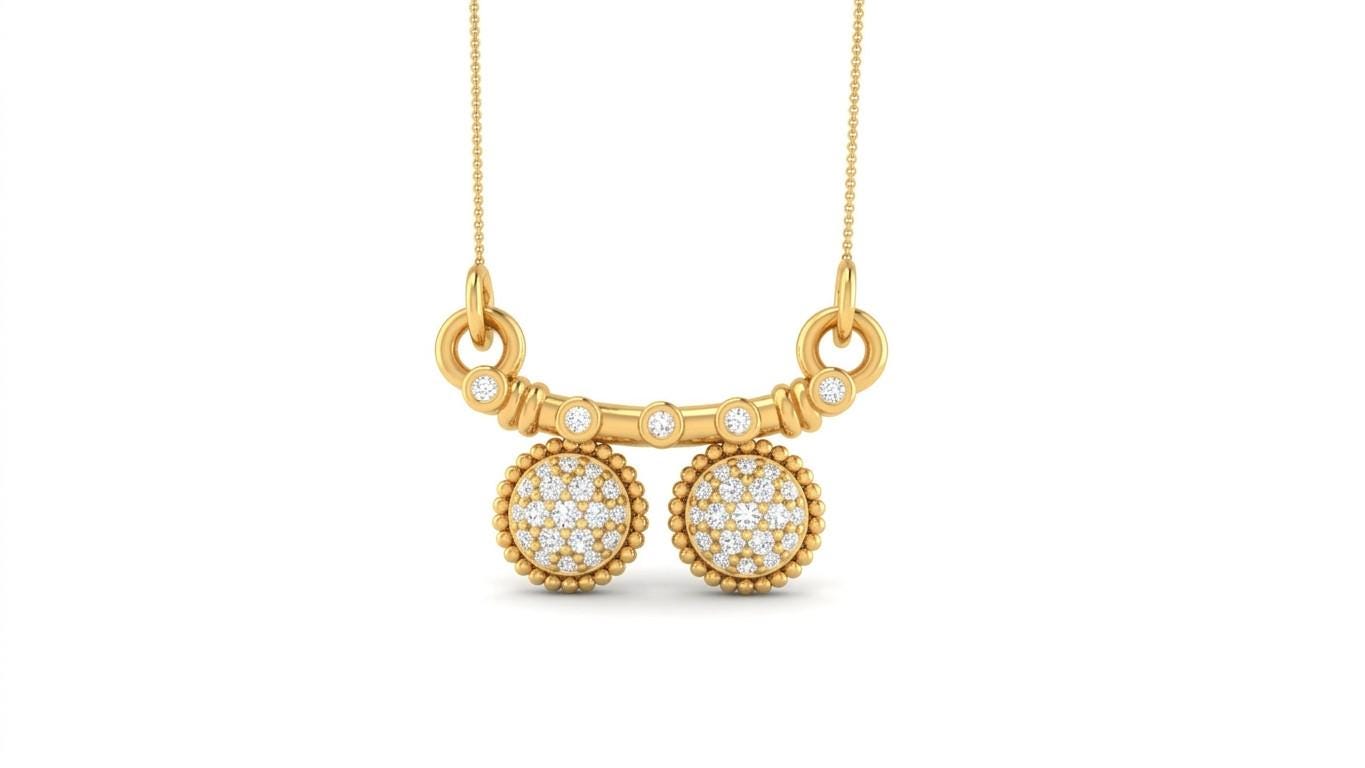 Rose gold moissanite dangle necklace with double disc pendants, minimalist bridal jewelry, elegant and stylish.