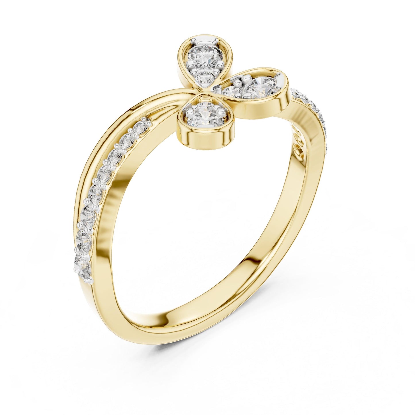 Riora moissanite butterfly ring with nature-inspired design in gold, rose gold, and silver bands, featuring diamond-like sparkle.