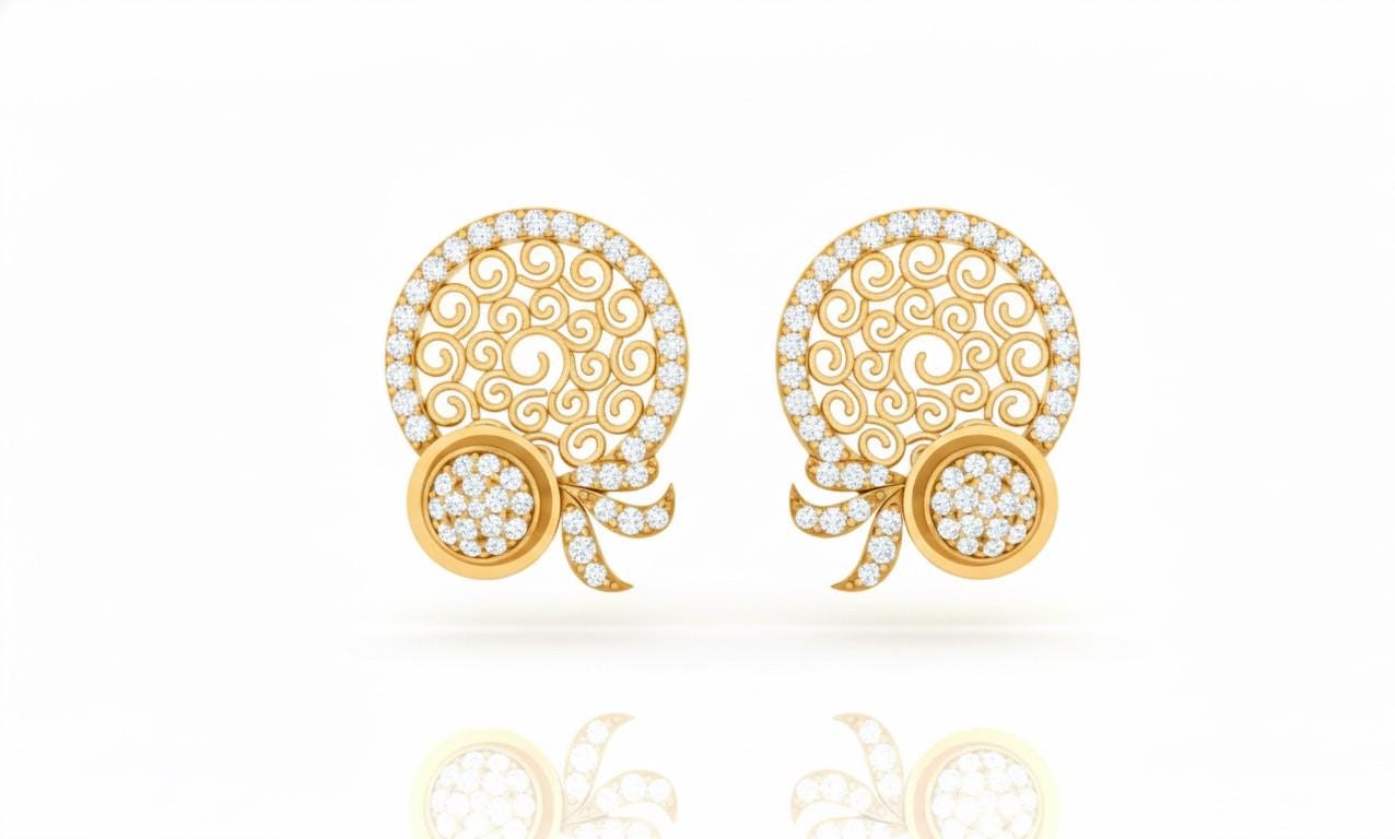Moissanite Filigree Circle Stud Earrings for Women | Gold, Rose Gold & Silver | Bridal & Anniversary Gift