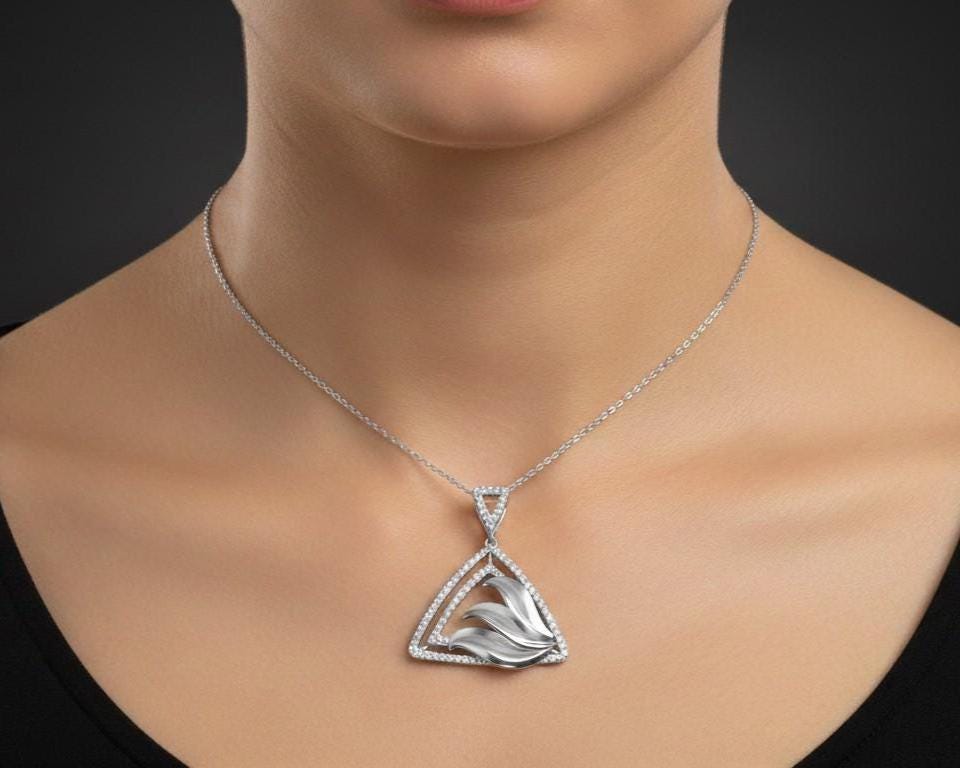 Moissanite Triangle Pendant Necklace, Gold Rose Silver Jewelry, Elegant Gift for Her