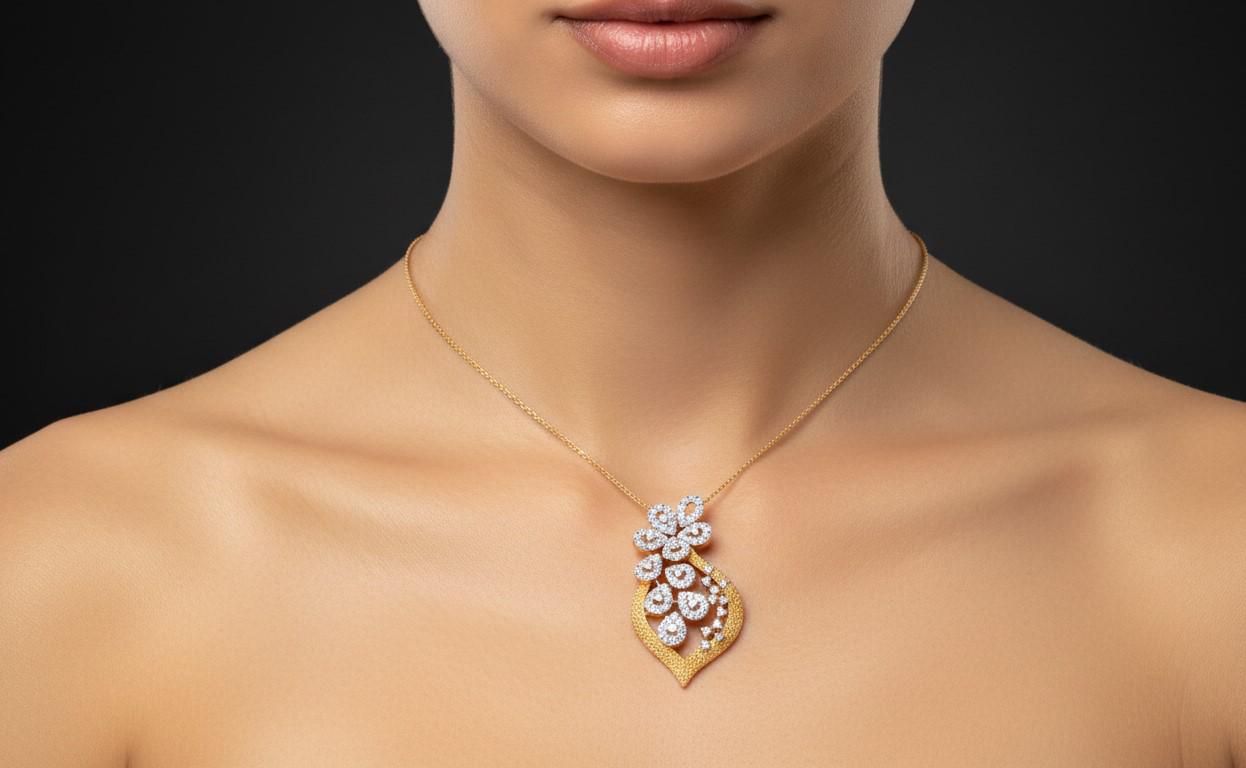 Riora floral leaf pendant necklace with 22-inch adjustable chain in gold, rose, or silver, hypoallergenic jewelry for women