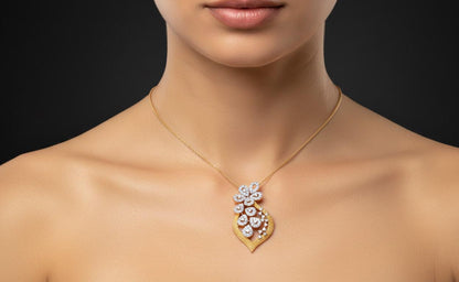 Riora floral leaf pendant necklace with 22-inch adjustable chain in gold, rose, or silver, hypoallergenic jewelry for women
