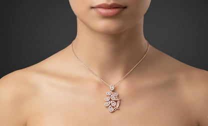 Moissanite Leaf Pendant Necklace, Elegant Rose Gold Finish