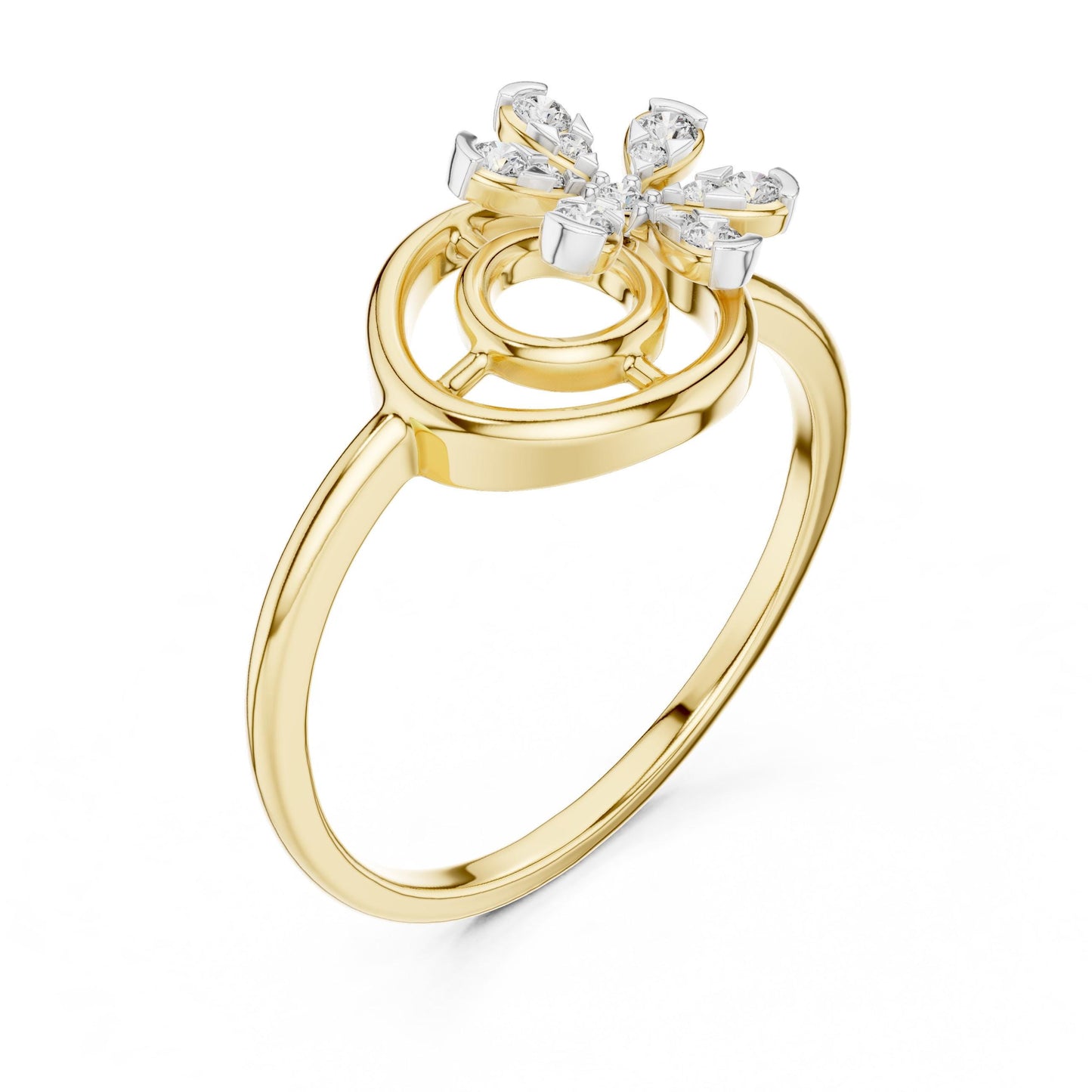 Riora moissanite flower swirl ring with floral design, vintage-inspired engagement ring in rose gold band.