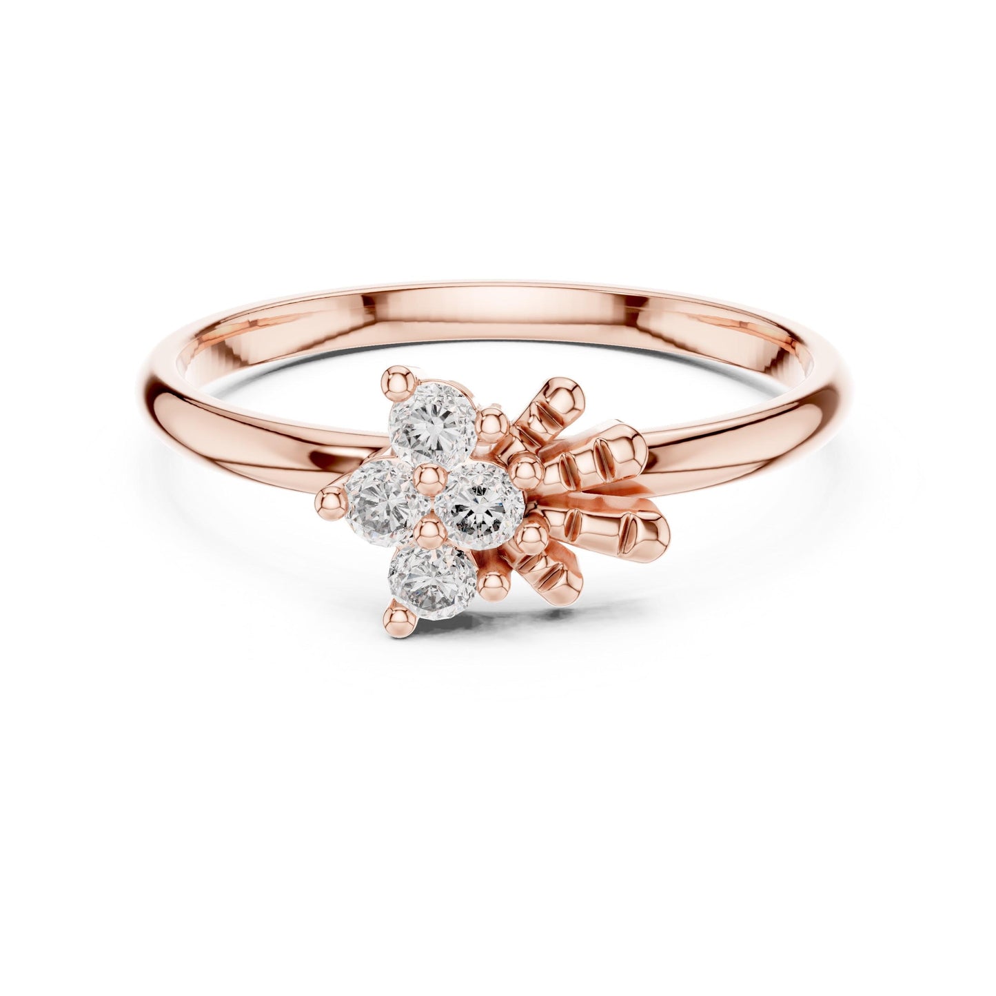 Riora floral moissanite diamond ring with cluster flower design, vintage style promise band, bridal jewelry, and unique gift.