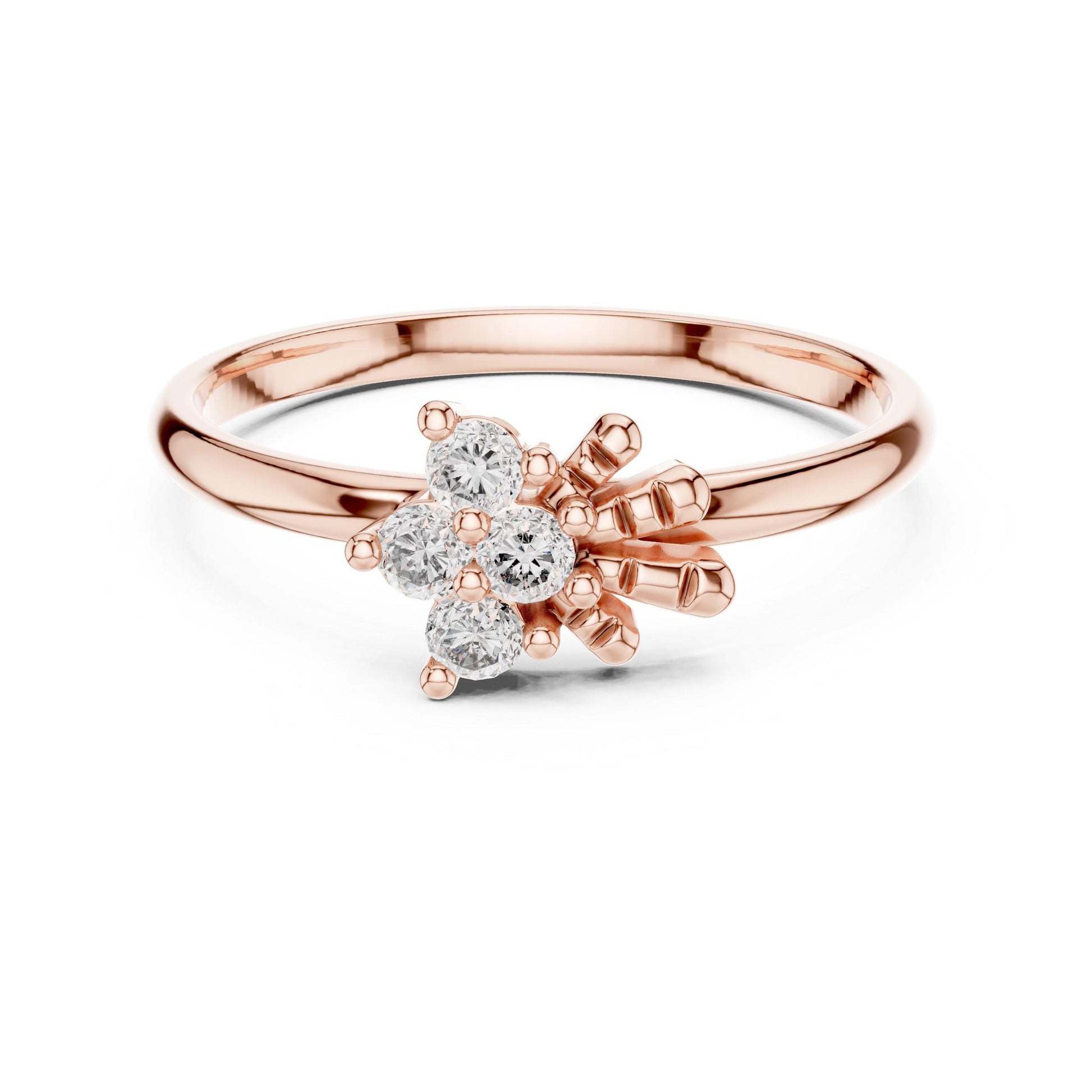 Riora floral moissanite diamond ring with cluster flower design, vintage style promise band, bridal jewelry, and unique gift.