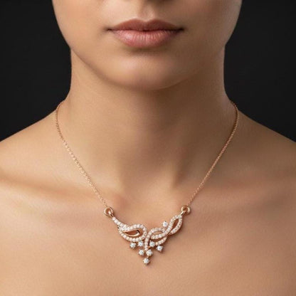 Moissanite Leaf Pendant Necklace, Rose Gold Silver Jewelry Gift for Her Valentine Love