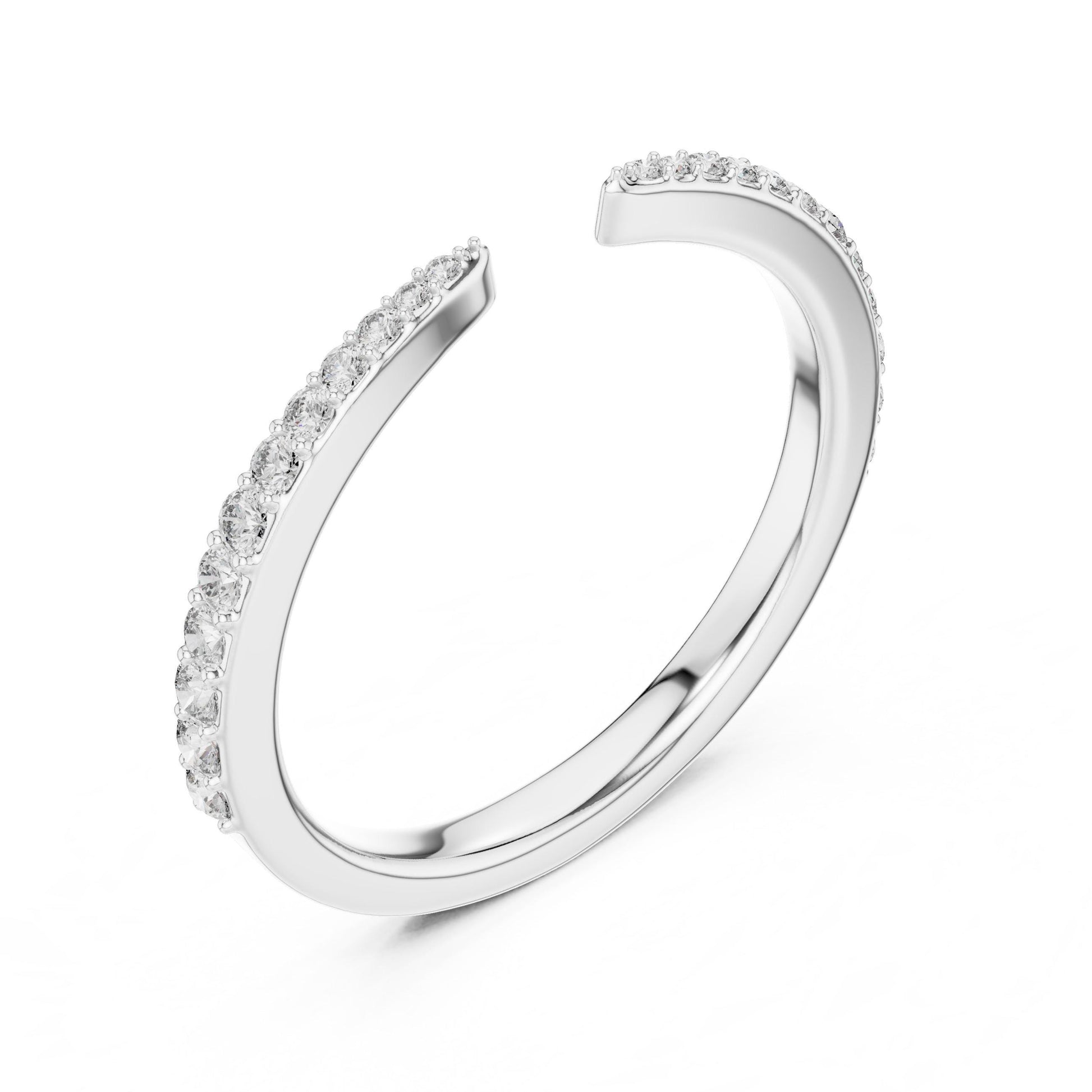 Riora open cuff moissanite ring with gold and rose gold finish, minimalist half eternity design, adjustable and diamond-style.