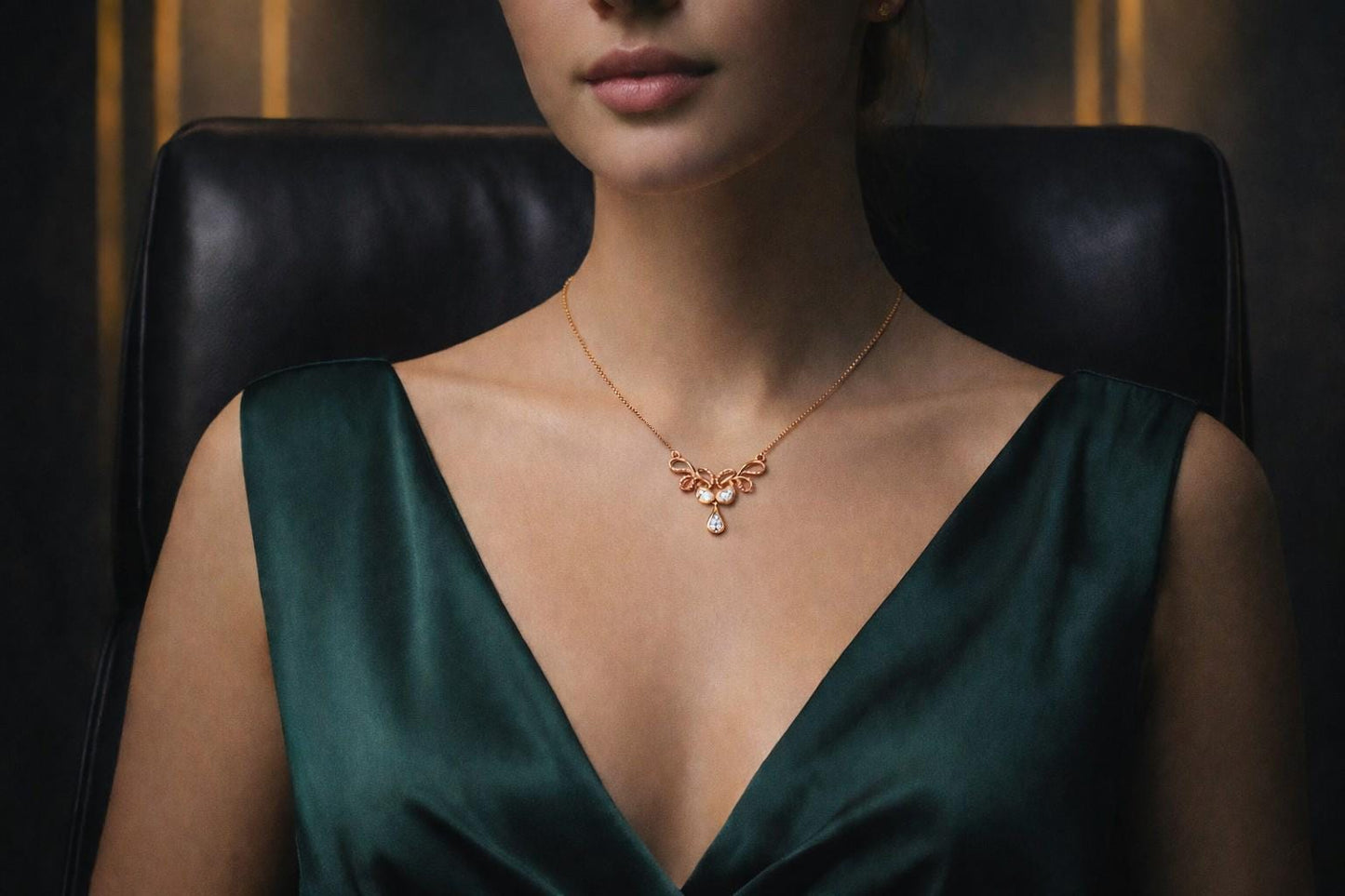 Moissanite swan drop necklace by Riora featuring a gold, rose gold, or silver pendant with a minimalist elegant design.