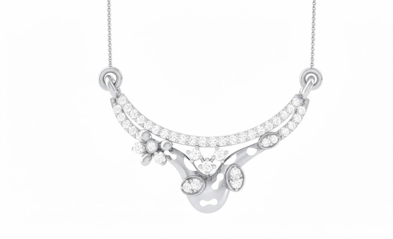 Moissanite Pendant Necklace Hypoallergenic Curved Floral Design Gold Rose Silver Elegant Gift Jewelry