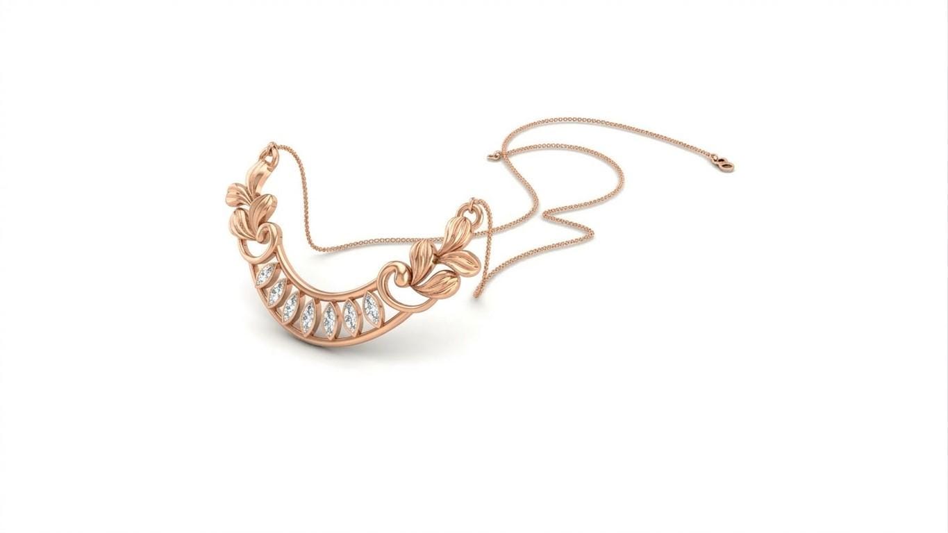 Riora moissanite crescent necklace in gold, rose gold, and silver, featuring elegant bridal jewelry with sparkling stone details