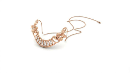 Riora moissanite crescent necklace in gold, rose gold, and silver, featuring elegant bridal jewelry with sparkling stone details