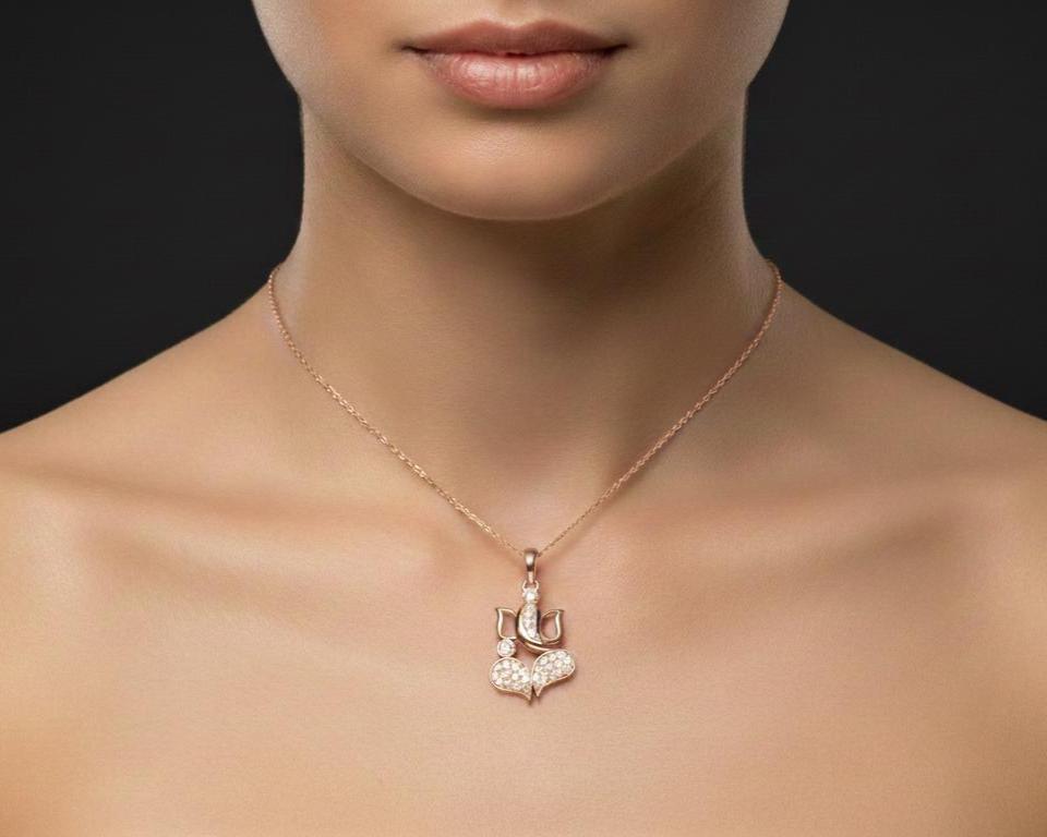 Riora Moissanite Lotus Heart Pendant Necklace featuring a sparkling heart-shaped design on a delicate chain, hypoallergenic jewelry.