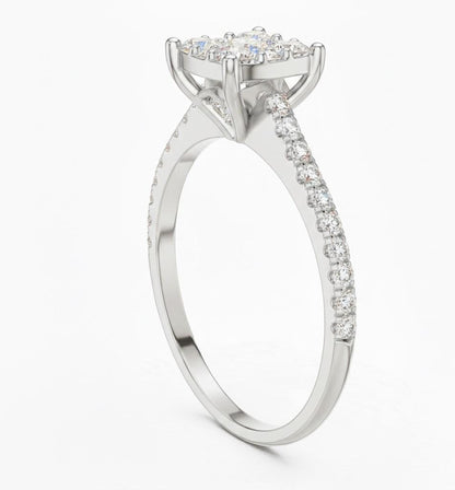 Square Halo CZ Ring | Pavé Band Engagement & Promise Ring | Gold, Rose Gold & Silver
