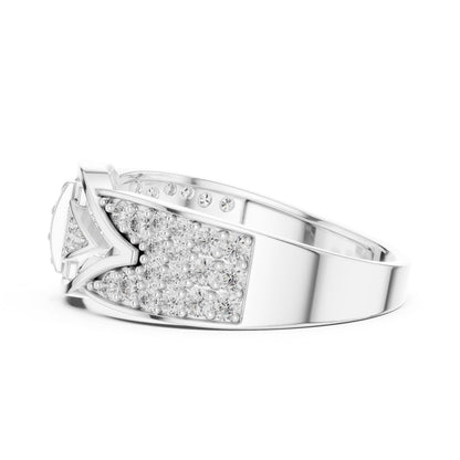 Riora Art Deco CZ triple panel wide band ring with geometric design, hypoallergenic statement jewelry for anniversaries or special occasions.