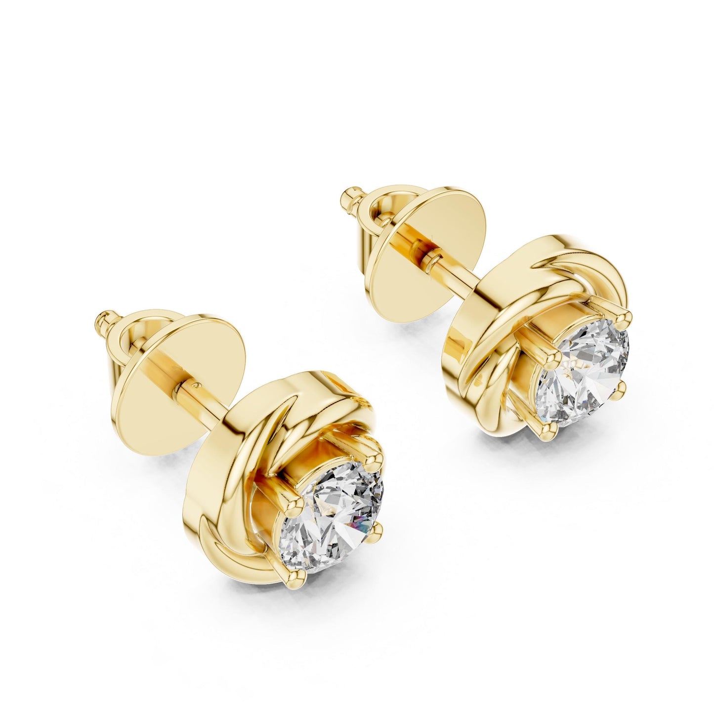 Riora moissanite diamond stud earrings in gold, rose, and silver with tiny sparkling stones, ideal for everyday or bridal jewelry.
