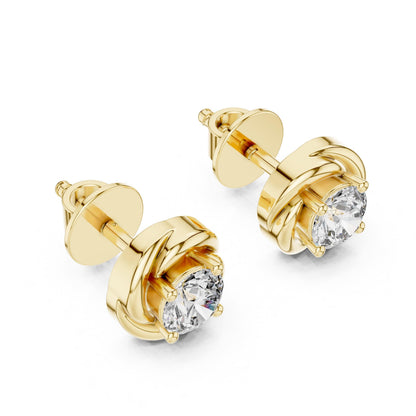 Riora moissanite diamond stud earrings in gold, rose, and silver with tiny sparkling stones, ideal for everyday or bridal jewelry.