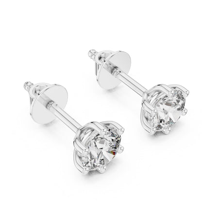 Riora moissanite diamond stud earrings in rose gold, minimalist dainty jewelry for everyday wear or bridal gift.