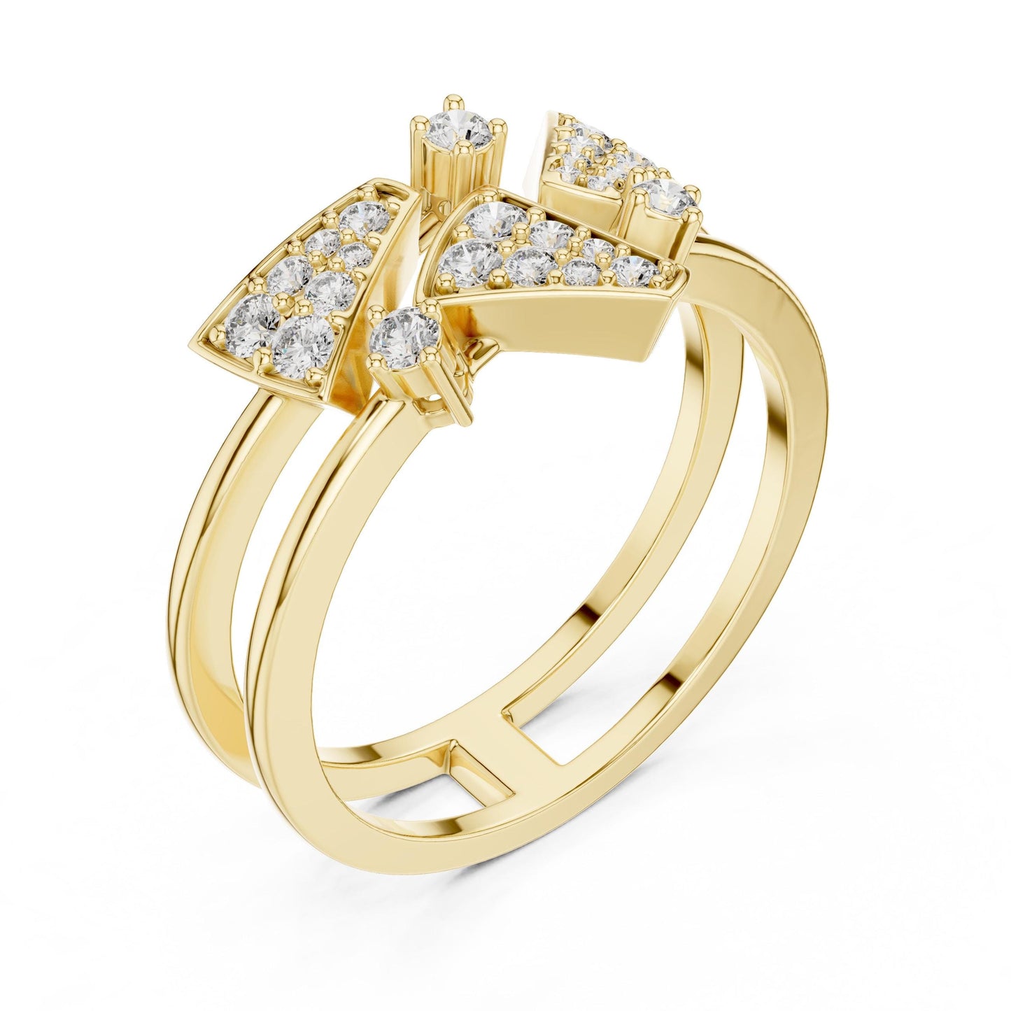 Riora geometric moissanite diamond statement ring in rose gold, modern bold designer jewelry for women, featuring geometric design details.