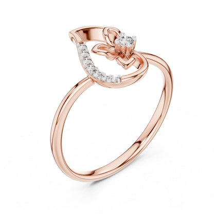 Riora moissanite floral butterfly engagement ring in rose gold, delicate nature-inspired jewelry for women.