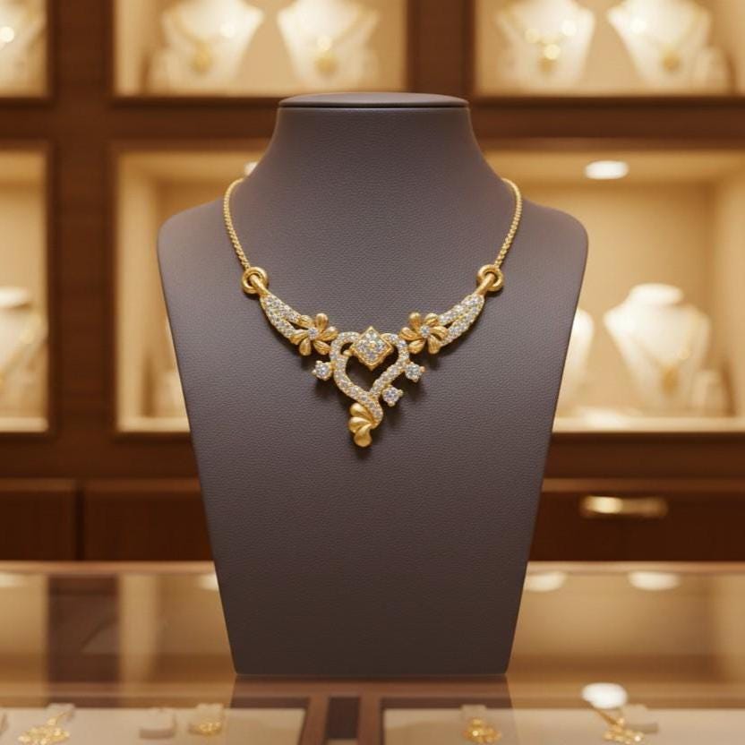 Moissanite Floral Pendant Necklace, Gold Rose Silver Adjustable Chain, Elegant Wedding Jewelry