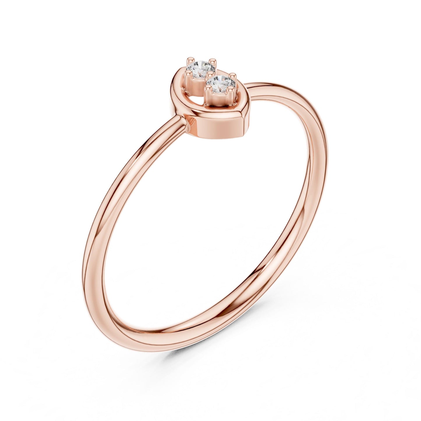 Riora minimalist double moissanite diamond ring with two stones, dainty open engagement band in gold or silver.