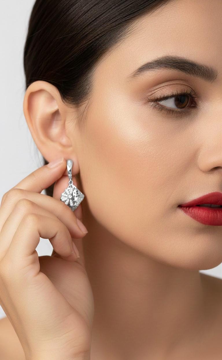 Moissanite Floral Drop Earrings | Hypoallergenic Geometric Dangle | Gold, Rose Gold, Silver