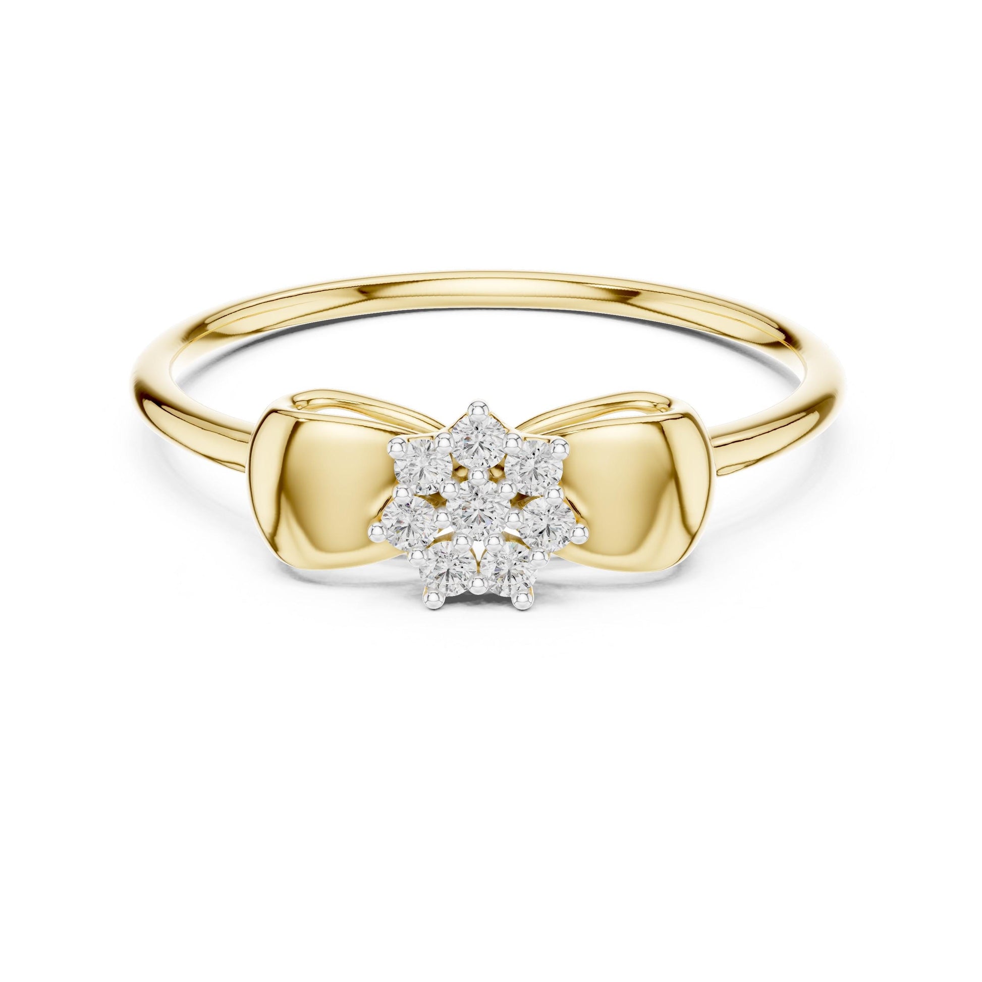 Riora moissanite bow ring with floral cluster design, dainty minimalist bridal jewelry band, perfect for promises or gifts