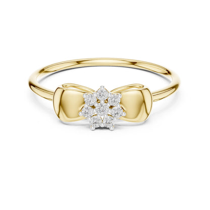 Riora moissanite bow ring with floral cluster design, dainty minimalist bridal jewelry band, perfect for promises or gifts