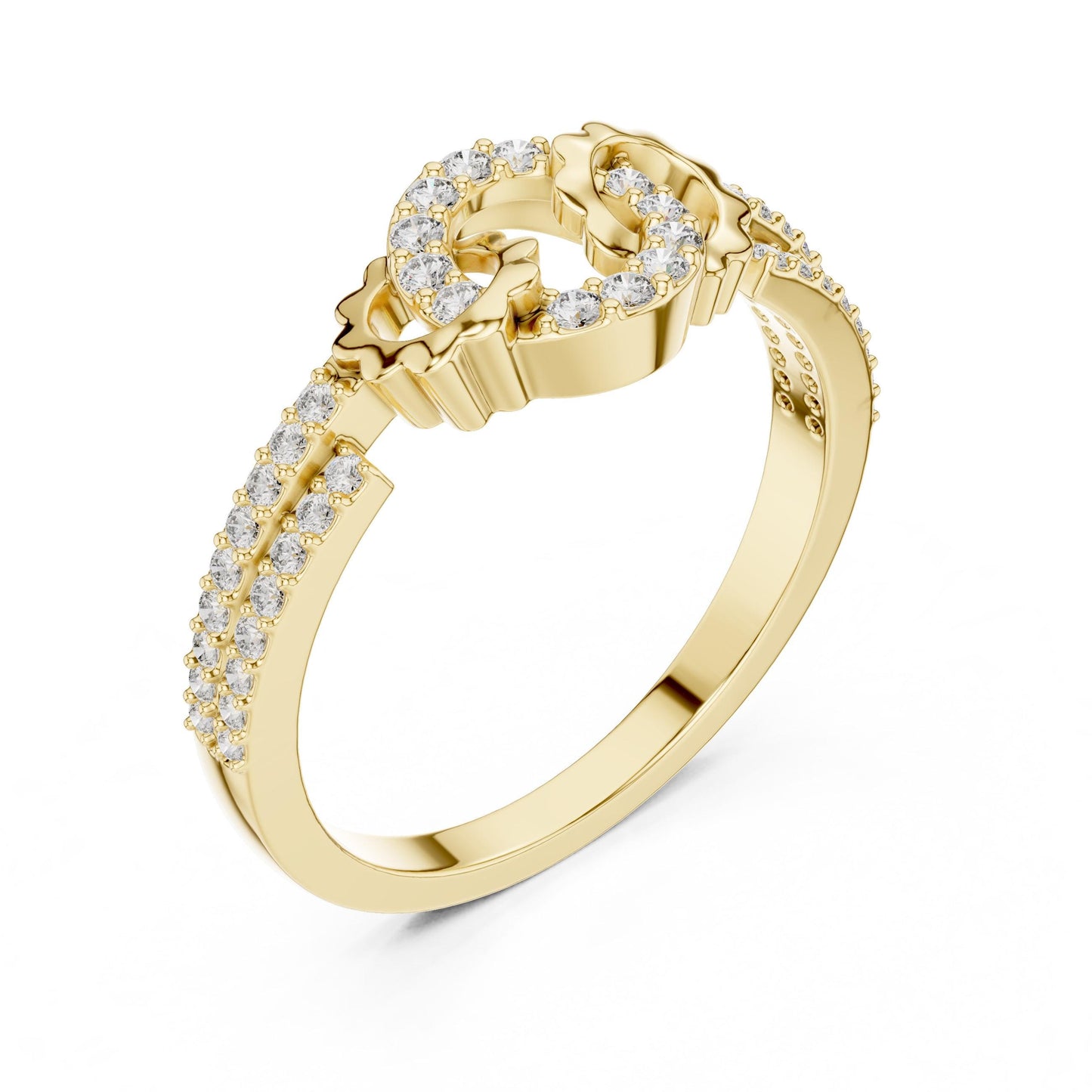 Riora Infinity Halo Moissanite diamond ring with interlocking promise band, minimalist dainty wedding and engagement jewelry.
