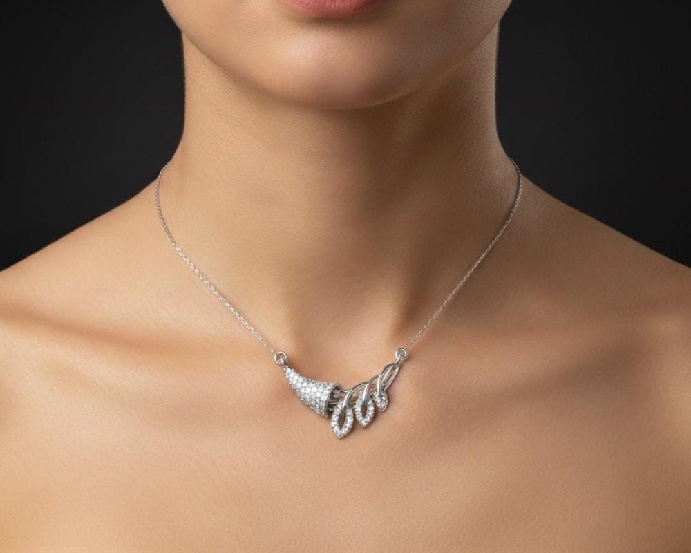 Riora rose silver horn necklace with minimalist boho design, dainty pendant, perfect for elegant or casual jewelry styles