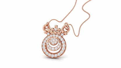 Rose gold moissanite halo pendant on a delicate circle necklace, elegant minimal bridal jewelry by Riora, perfect for gifting or special occasions.