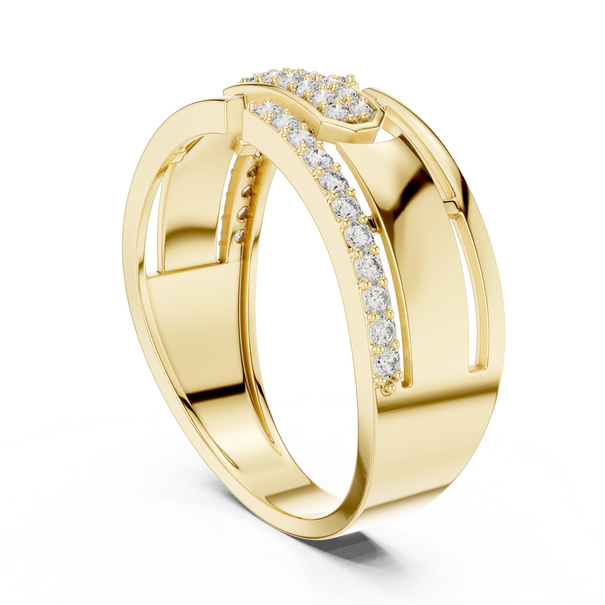 Riora luxury CZ link band ring in gold rose silver with sparkling cubic zirconia, hypoallergenic statement jewelry for special occasions